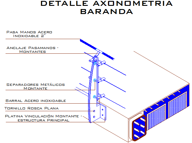 Detail steel handrail section dwg file - Cadbull