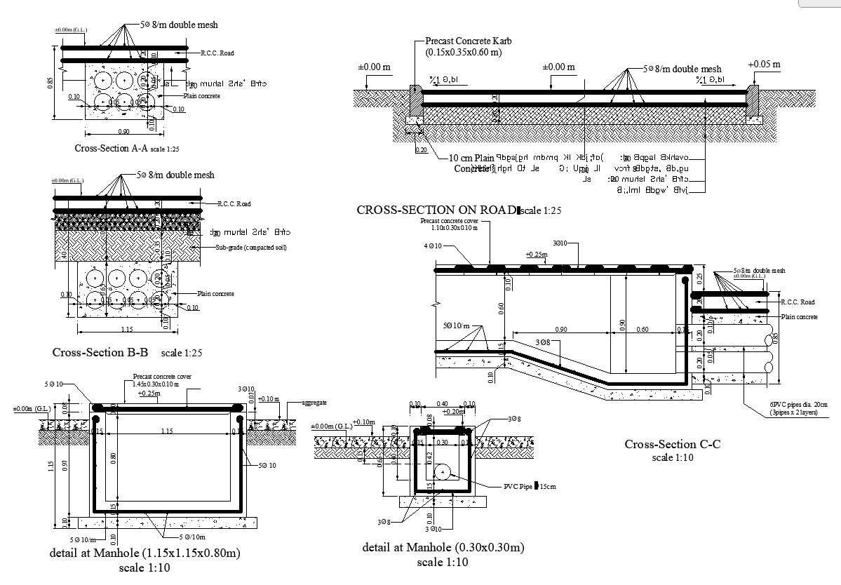 Detailed Cross Section Drawing Of Road Autocad Drawing Dwg File Cadbull