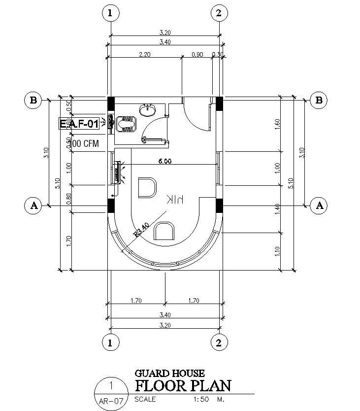 Detailed Floor Plan for Guard House AutoCAD DWG File - Cadbull