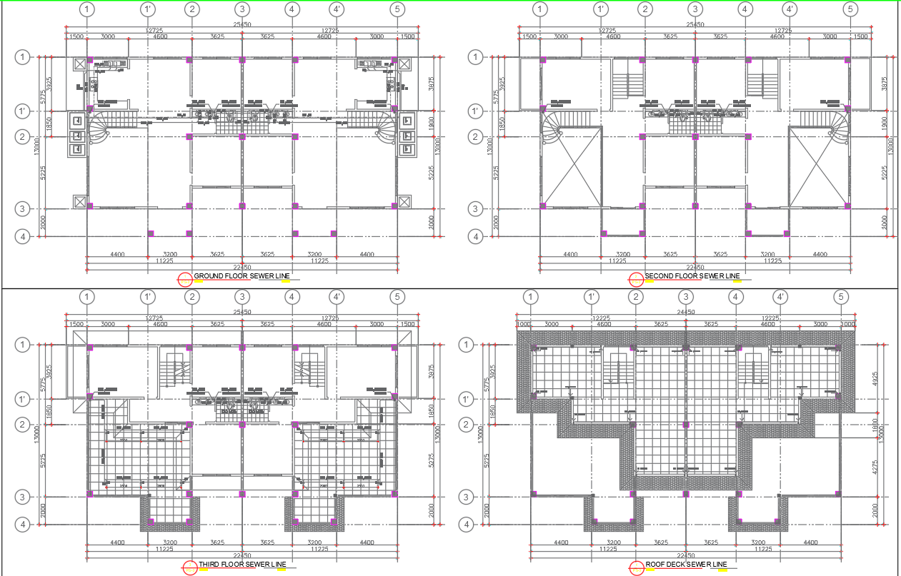 Detailed Floor Sewer Line Plan for a Two-Storey Staff House In DWG File ...