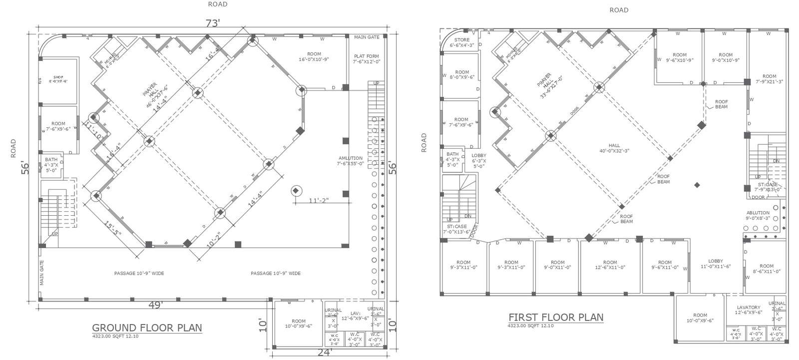 Detailed Plans for Mosque Ground Floor and First Floor Layouts In ...