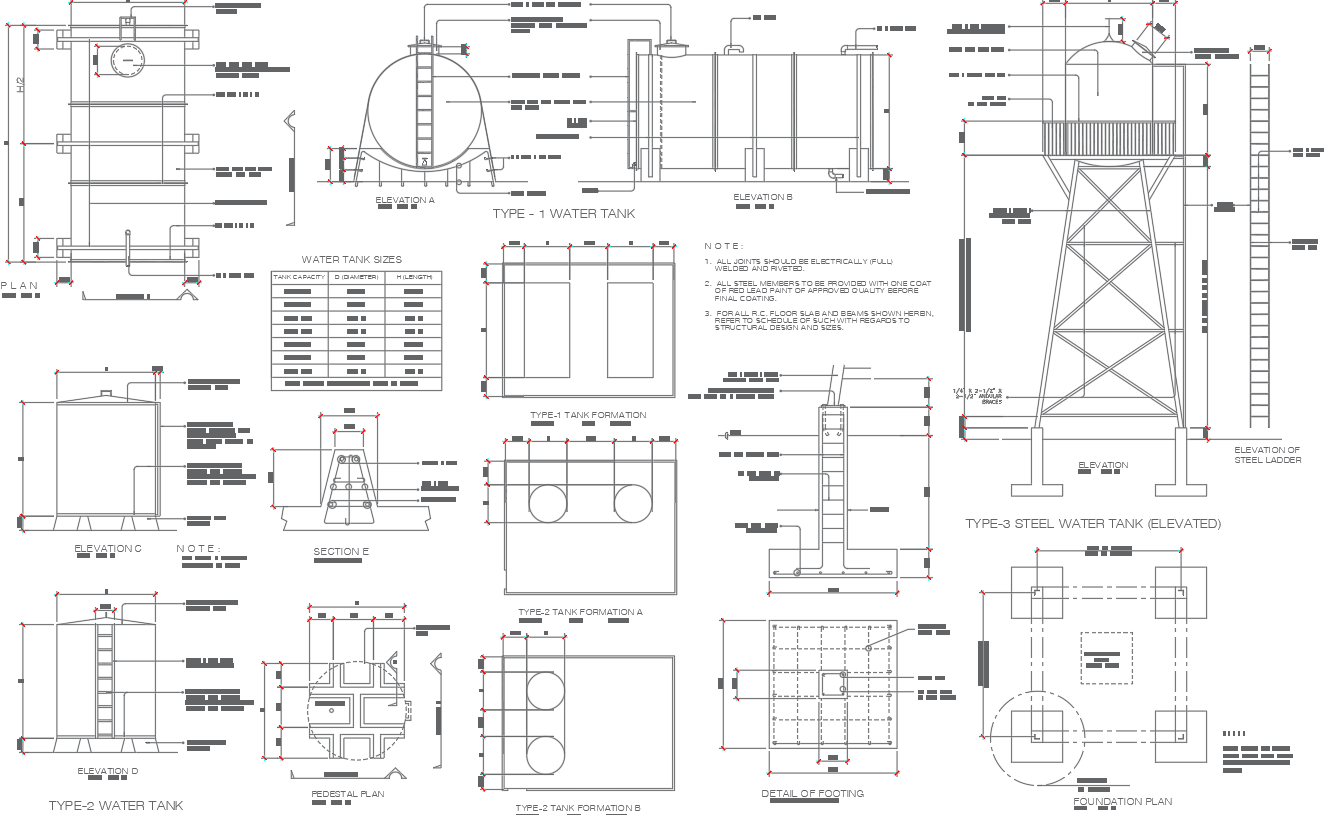 Detailed Section Elevation and Foundation Plan for Overhead Water Tank ...