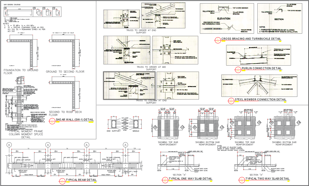 Detailed Sections of Beam with One-Way and Two-Way Slab Drawing In DWG ...