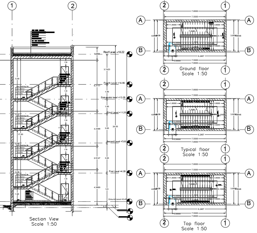 Detailed Staircase Section And Plan In Autocad Dwg File Cadbull