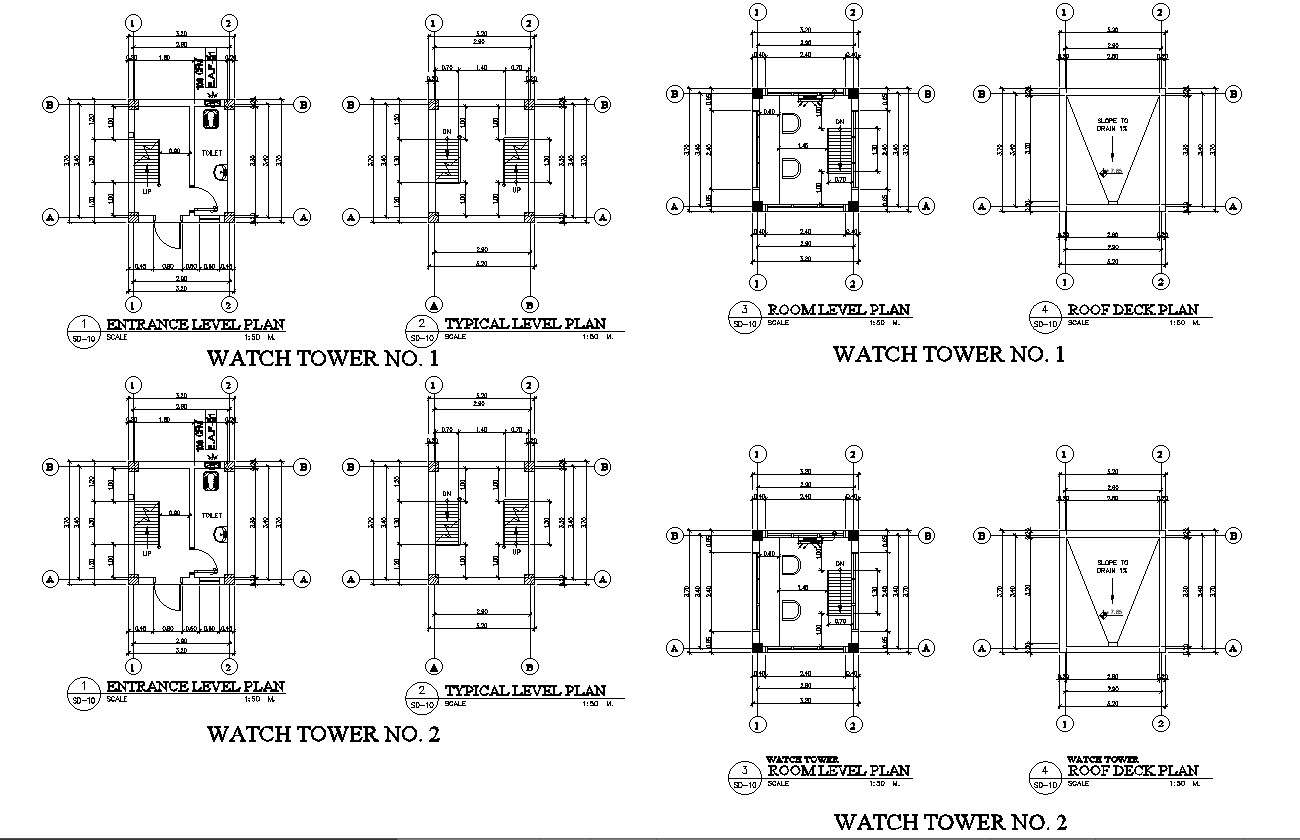 Detailed Watch Tower Plan AutoCAD Drawing in DWG File - Cadbull