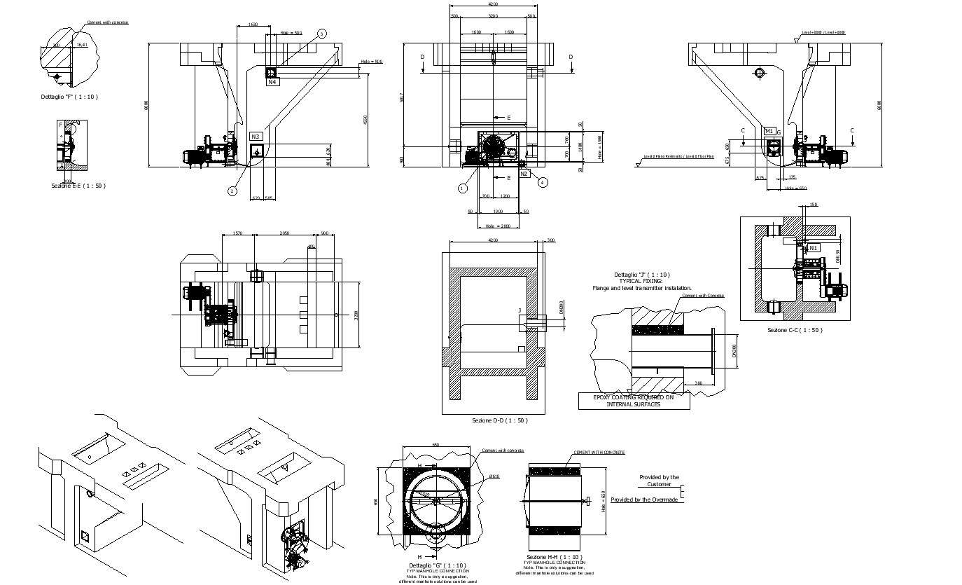 Detailed Water Tank Section Plan And Plumbing Structure With Pump