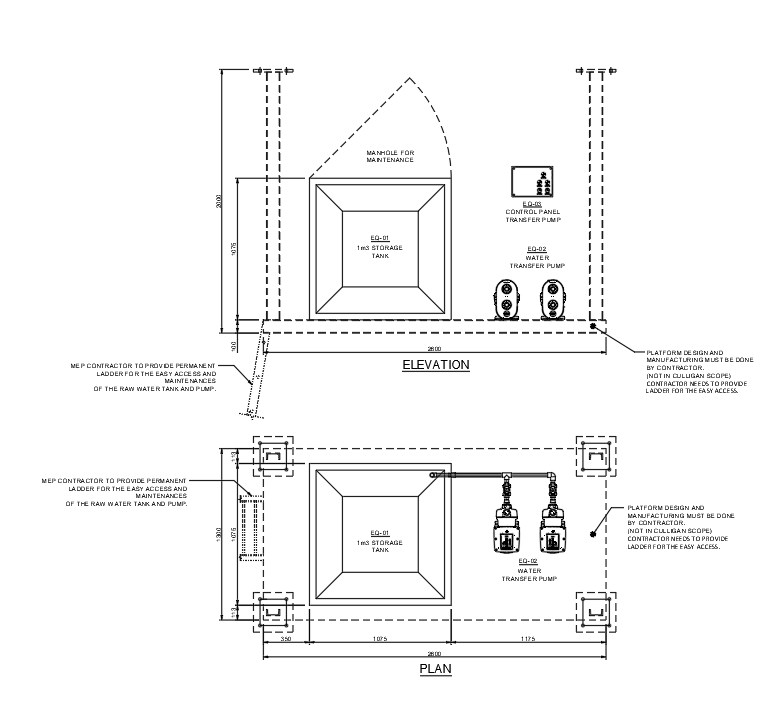 Detailed Water Transfer pump System of Elevation in plan AutoCAD DWG ...