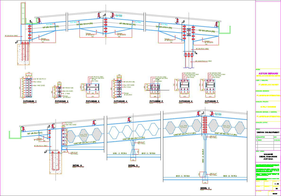 Detailed drawing of steel roof plan and their sections in AutoCAD, CAD ...