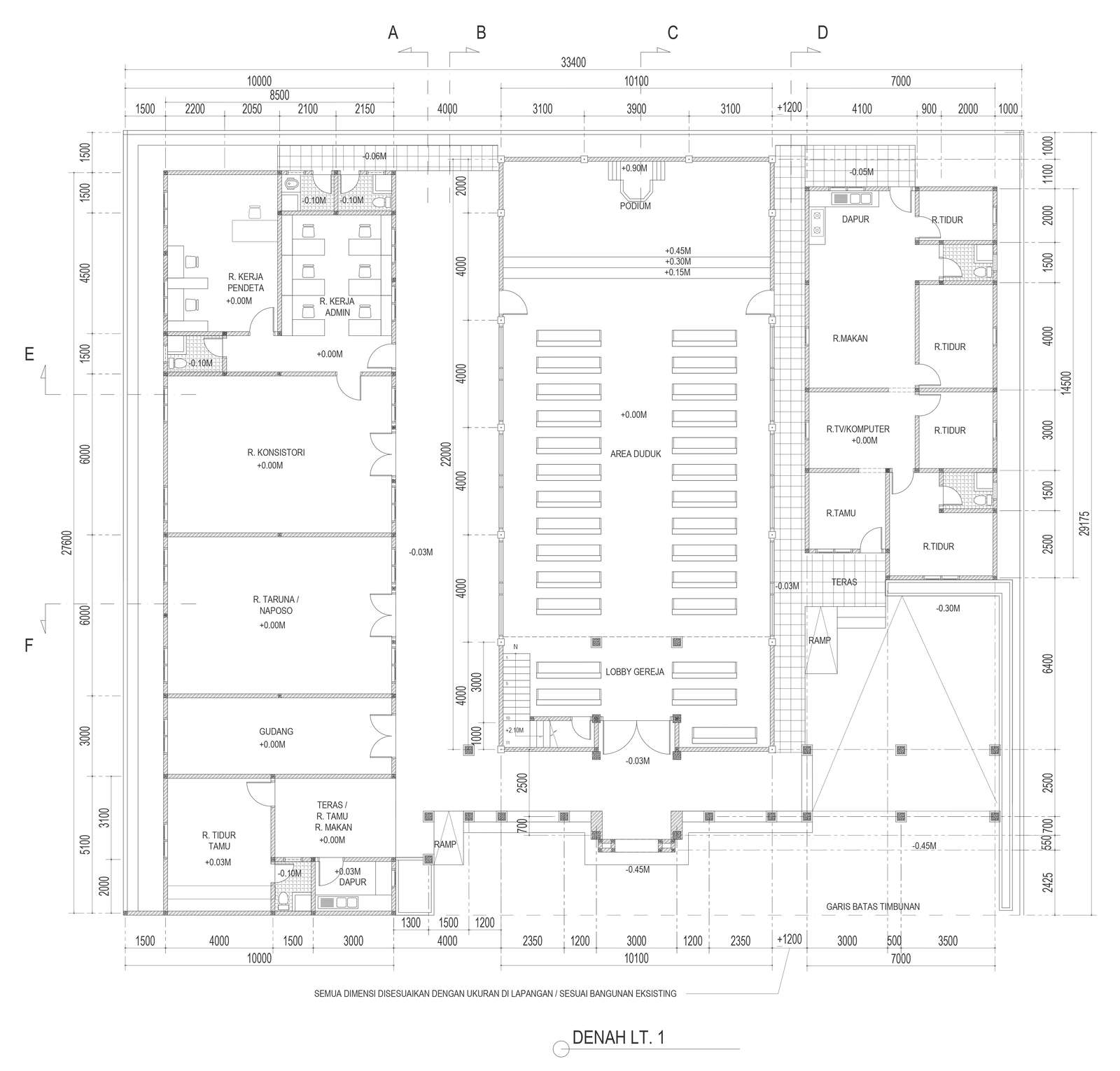 Detailed plan of church with furniture layout DWG AutoCAD drawing - Cadbull