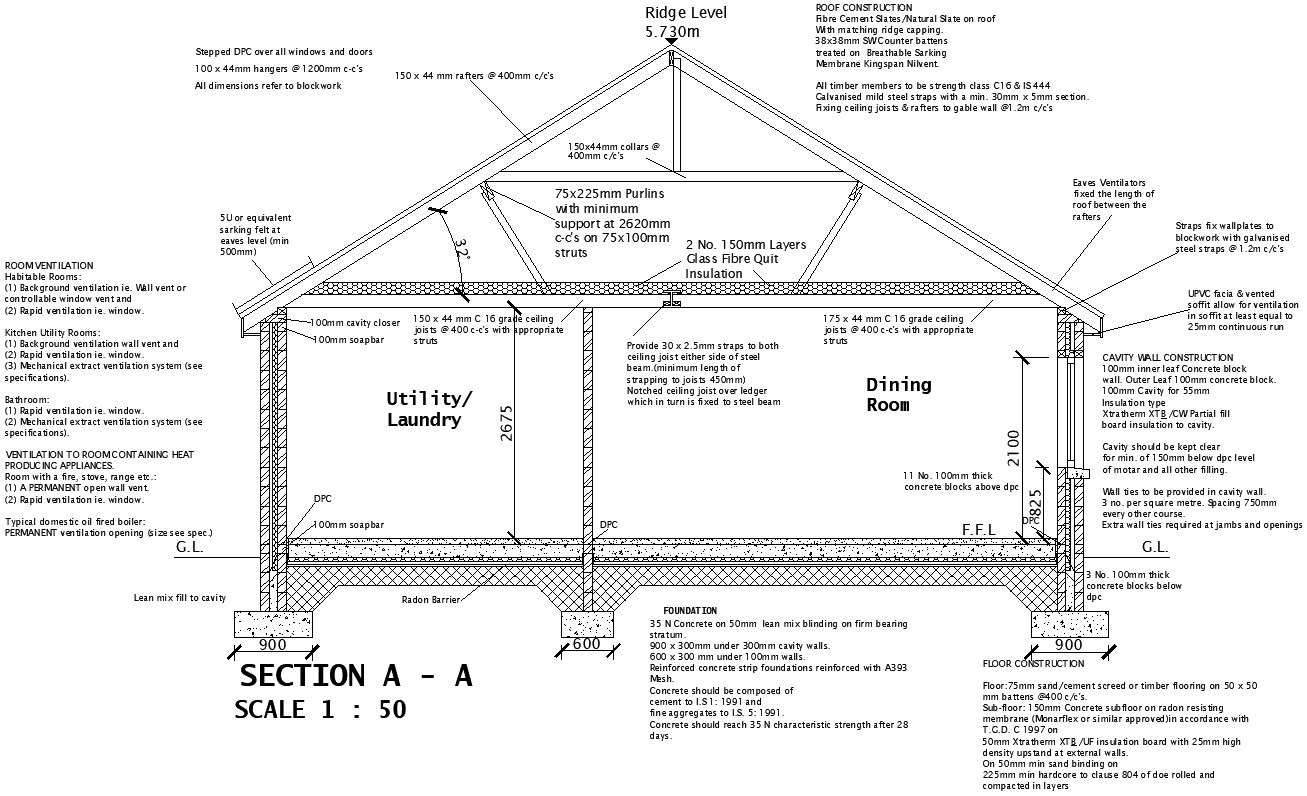 Detailed section of house in AutoCAD 2D - Cadbull