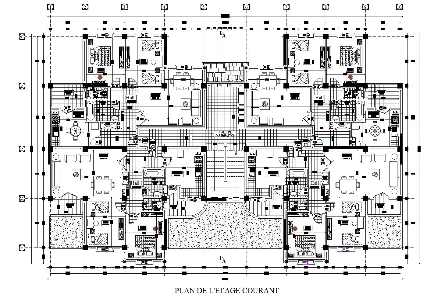 Detailing of apartment tower plan detail dwg file. - Cadbull