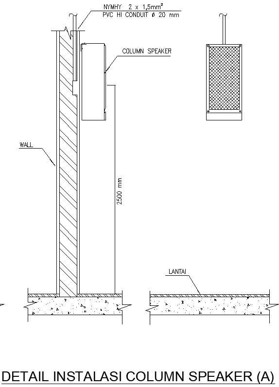 Detail installation of column speaker in AutoCAD, dwg file. - Cadbull