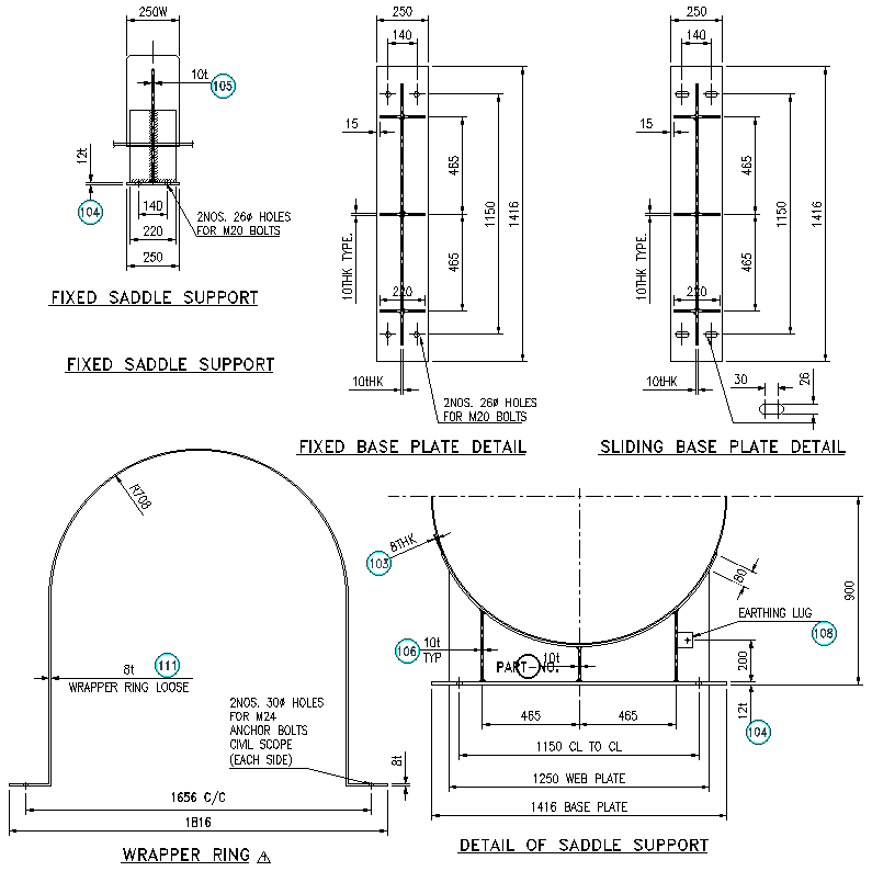 Detail of Saddle support and detail of fixed and sliding base plate DWG ...