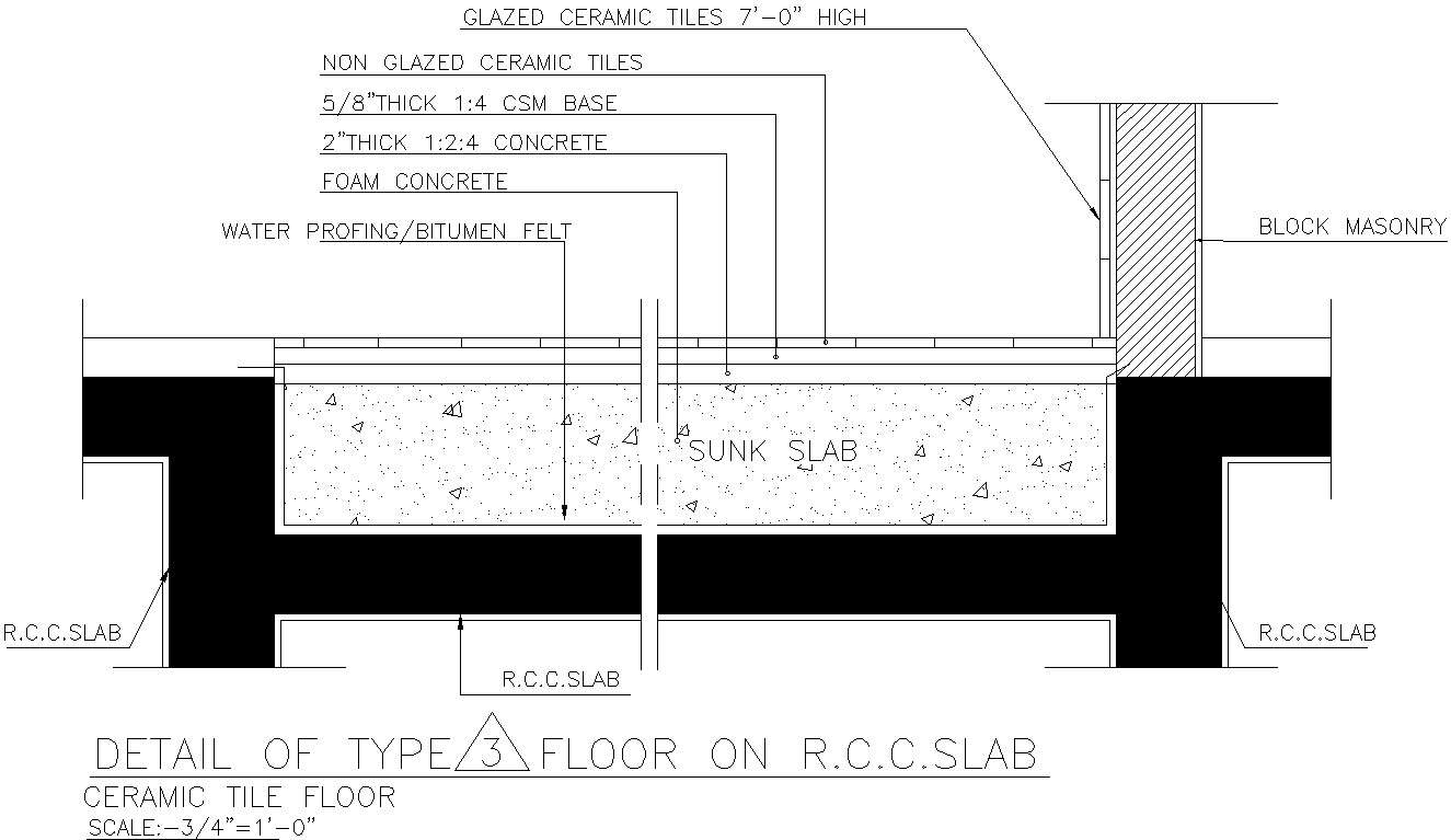 Detail of ceramic tile Floor on RCC Slab in AutoCAD, dwg file. - Cadbull