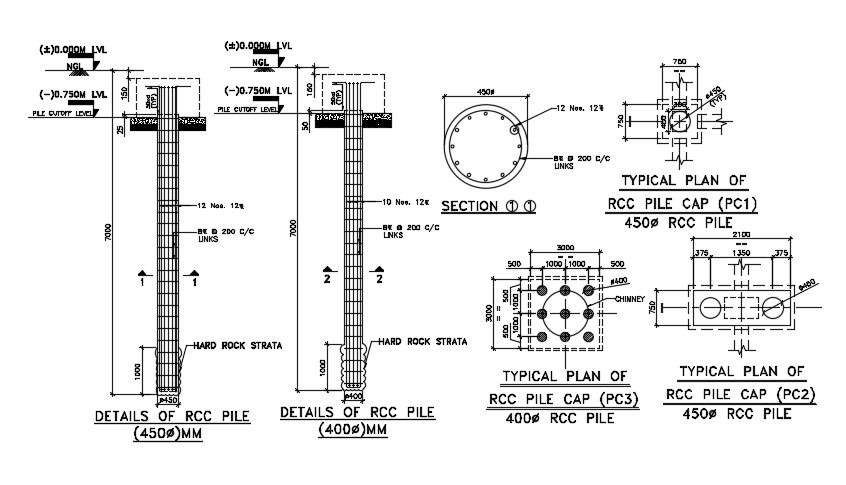 Detail Of The Rcc Pile Cap Drawing Presented In This Autocad Drawing