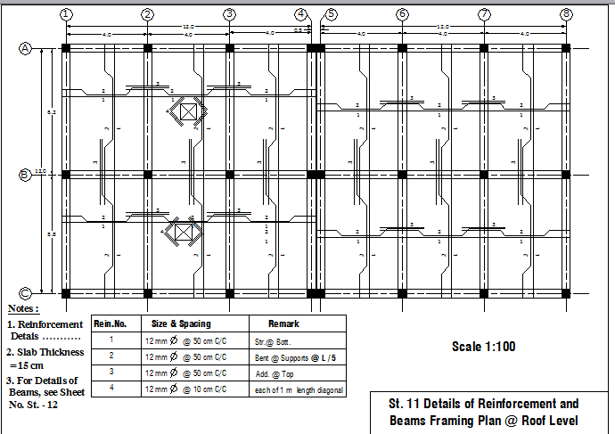 Details Of Beam And Slab Reinforcement At Roof Level Dwg File - Cadbull