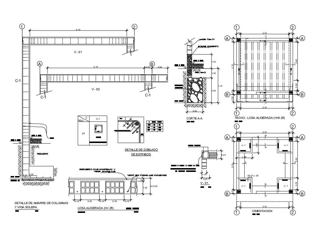 Details of mooring of solera column and beam dwg file - Cadbull