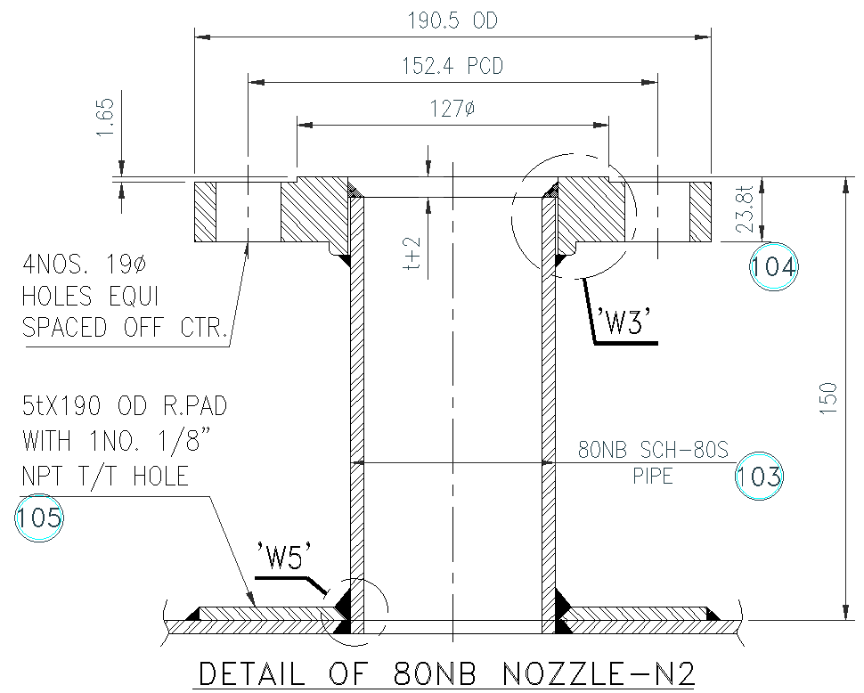 Details of 80 nb nozzle details design dwg autocad drawing . - Cadbull