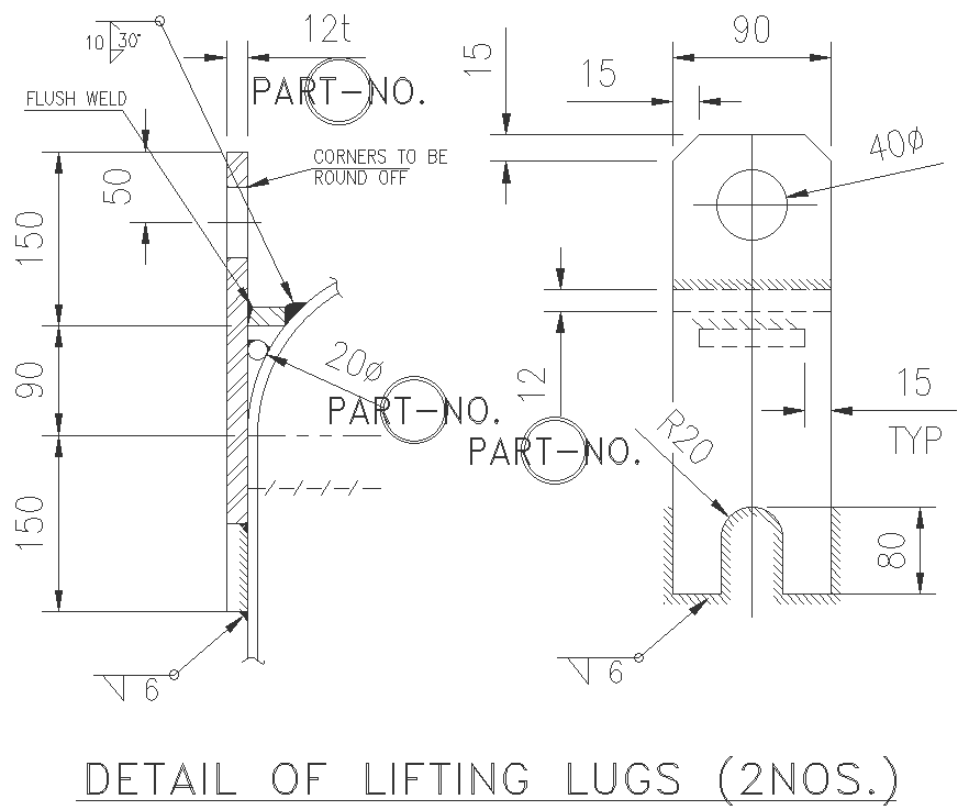 Details of lifting lugs details two quantity dwg autocad drawing ...