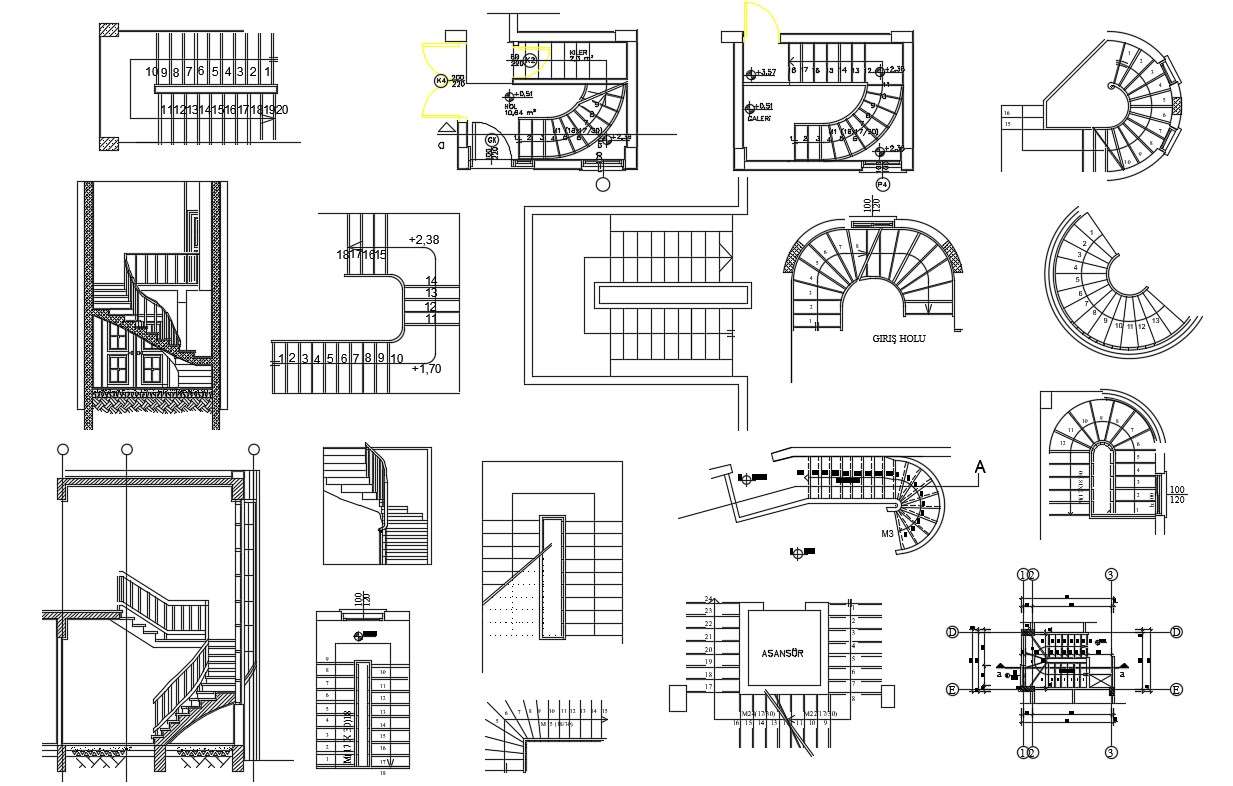 Different Types Staircase Plan  and Elevation  2d AutoCAD  