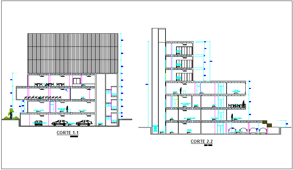 Different axis section view for regional building dwg file - Cadbull