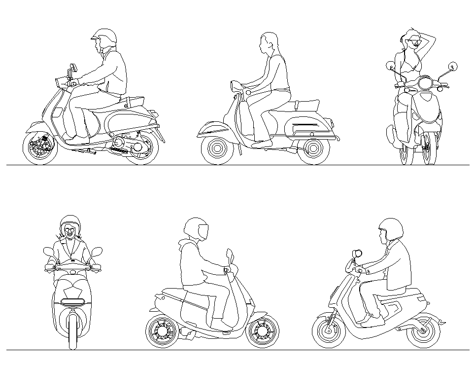 Different people on vehicle detail elevation 2d view layout file - Cadbull