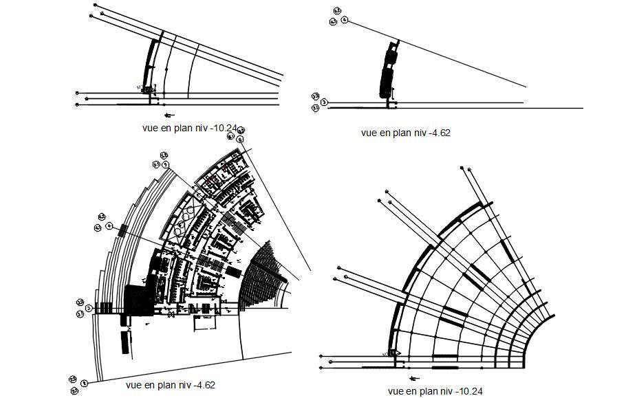 Different Cross Sections Of Stadium With Details In Autocad 2d Drawing