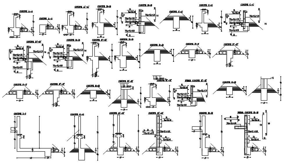 Different Cross Sections Of Coping With Formwork And Reinforcement Details In Autocad 2d Drawing 7533