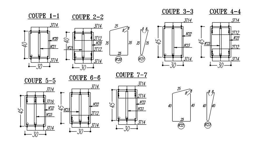 Different Cross Sections Of The Beam With Reinforcement Details In Autocad 2d Drawing Cad File 5217