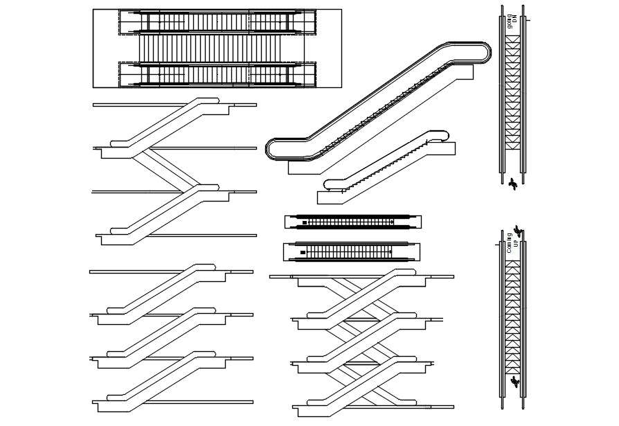 Different designs of escalator CAD blocks in AutoCAD 2D drawing, CAD ...