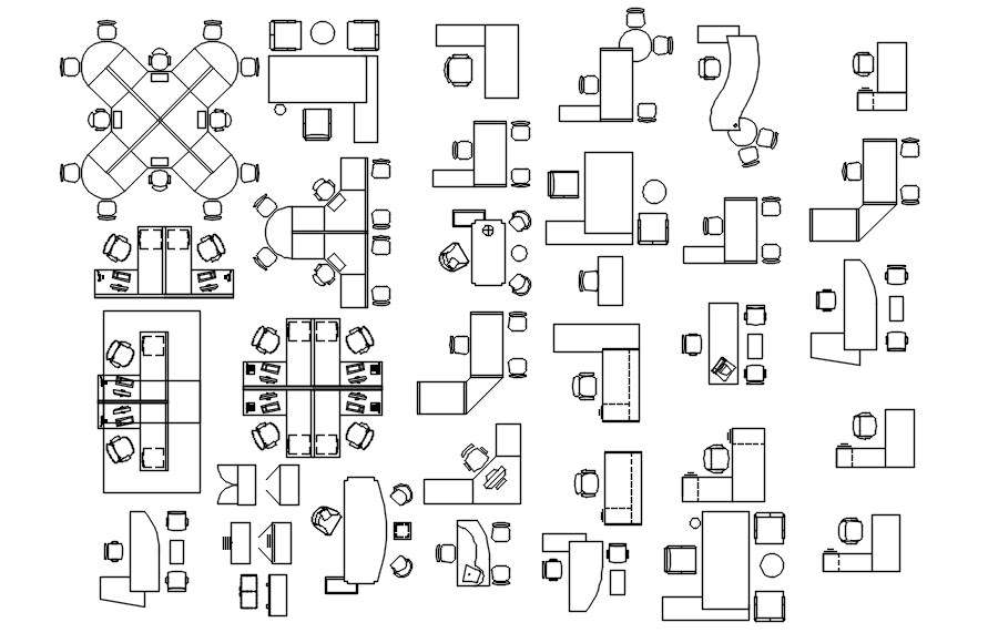 Different designs of office desk CAD blocks in AutoCAD 2D drawing, CAD ...