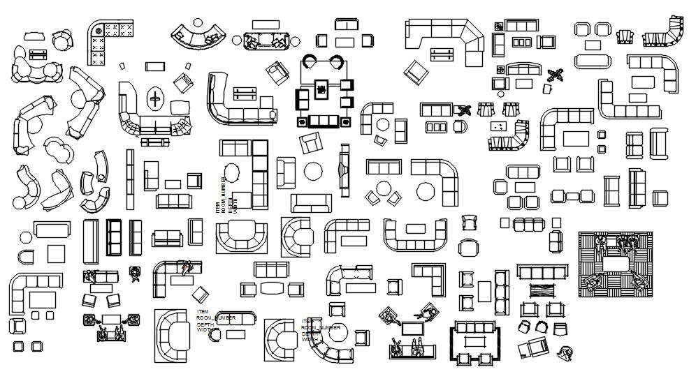 Different designs of sofa set CAD blocks in AutoCAD 2D drawing, CAD ...