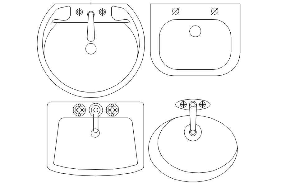 Different designs of washbasin in AutoCAD 2D, dwg file, CAD file - Cadbull