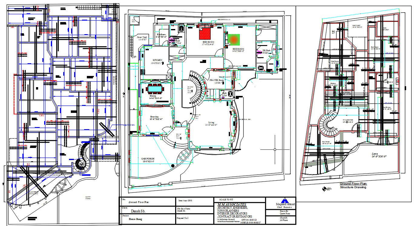 Different Ground Floor Plans With Structure Details In Autocad Drawing