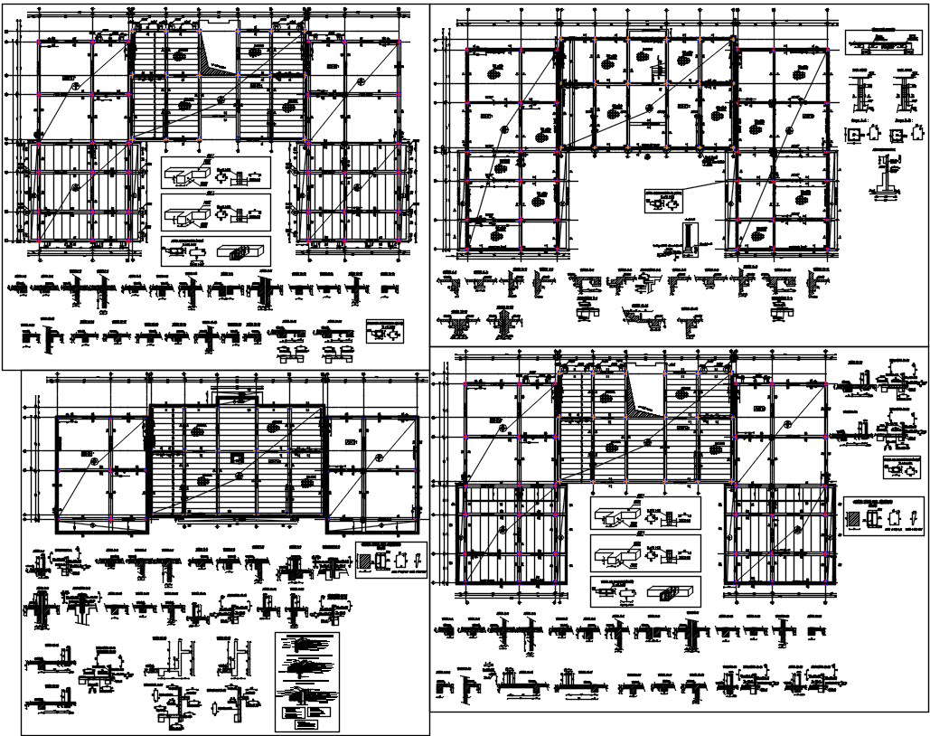 Different Level Raft Foundation Layout Plan With Reinforcement Details And Other Different