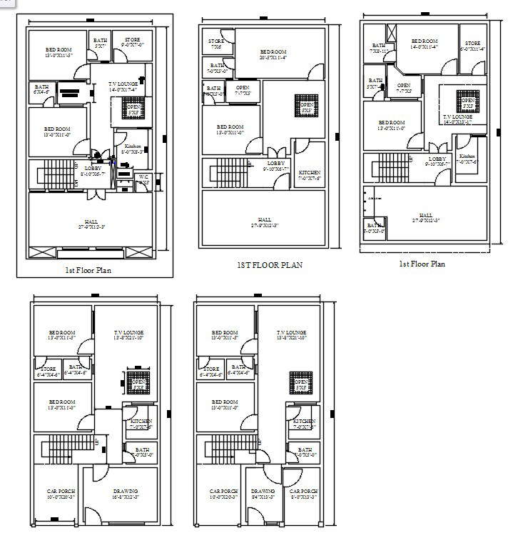 Different Plans Of Ground Floor And First Floor Design In Autocad 2d Drawing Cad File Dwg File