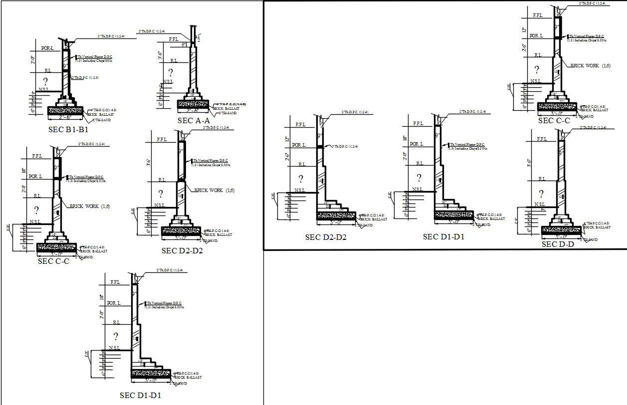 Different sections of footing design of the house in AutoCAD 2D drawing ...