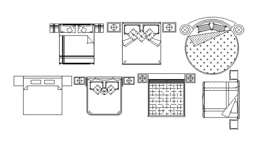 Different Shapes Of Double Bed Blocks In Autocad 2d Drawing, Cad File 