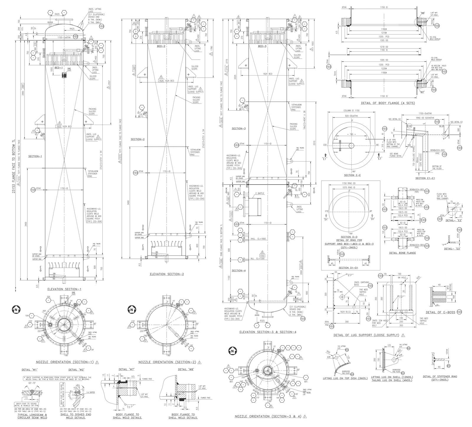 Different size nozzle plan section and elevation detail DWG AutoCAD ...