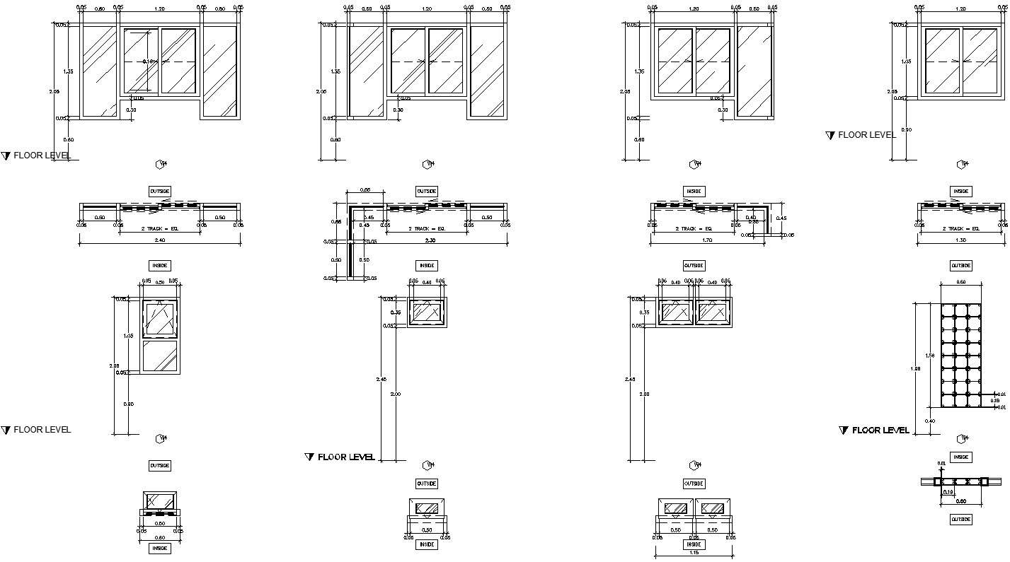 Different size windows in detail AutoCAD drawing, CAD file, dwg
