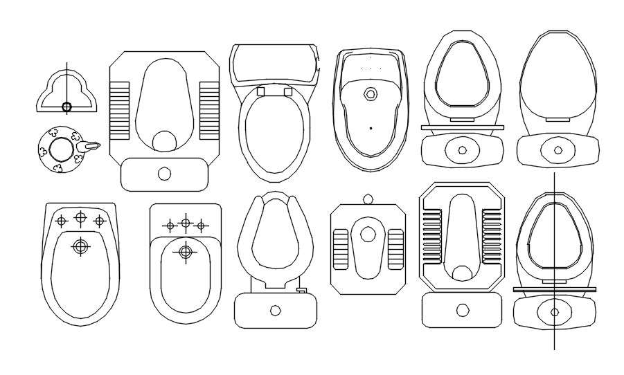 Different toilet blocks design in AutoCAD 2D, dwg file, CAD file - Cadbull