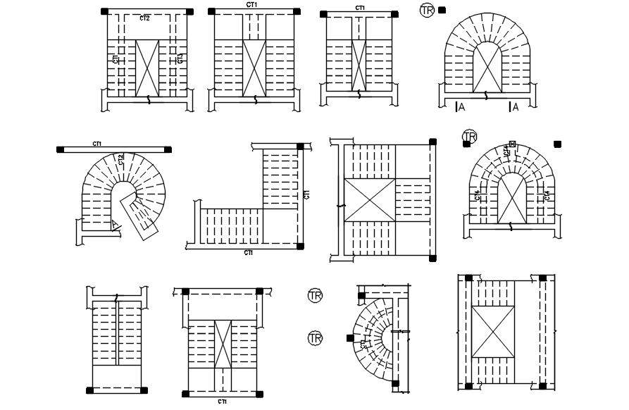 Different types of stair design CAD blocks in AutoCAD 2D drawing, CAD ...