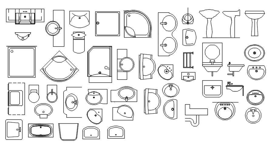 Different types of washbasin CAD blocks design in AutoCAD 2D drawing ...