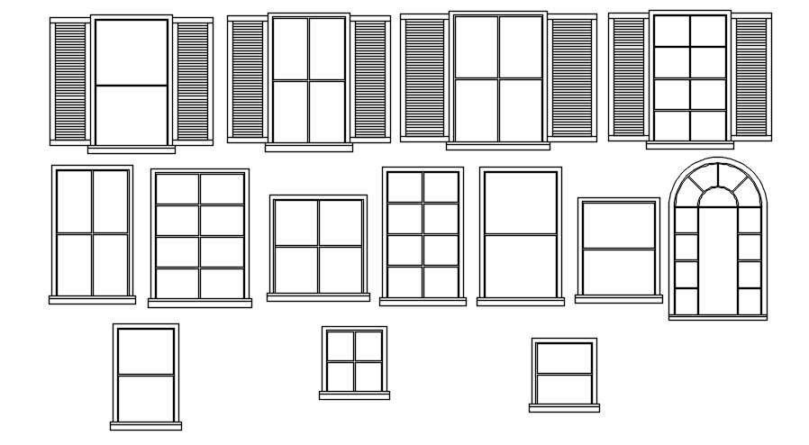 Different types of windows in AutoCAD drawing, CAD file, dwg file - Cadbull