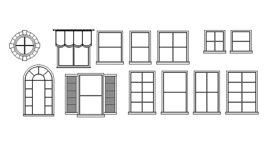 Different window designs CAD blocks in AutoCAD 2D drawing, CAD file ...