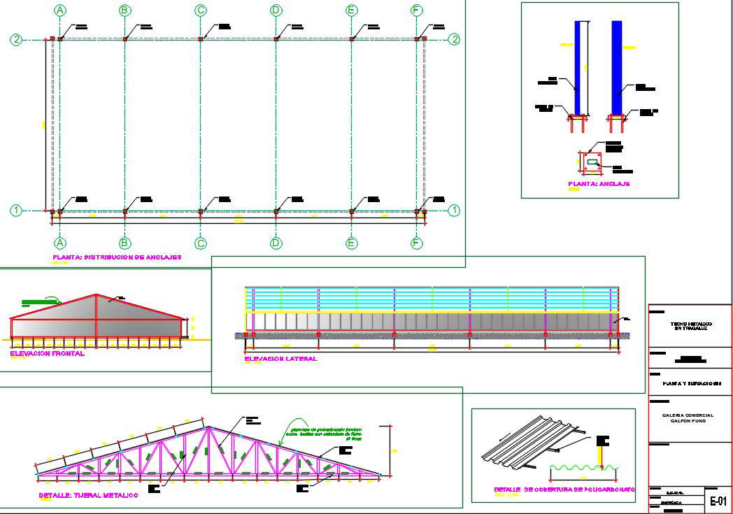 Distribution of anchorage and elevation AutoCAD drawing - Cadbull