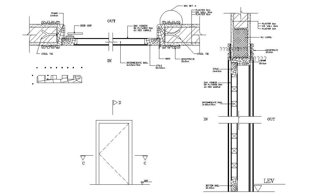 Door Section Design With Plan Elevation Autocad Drawing - Cadbull