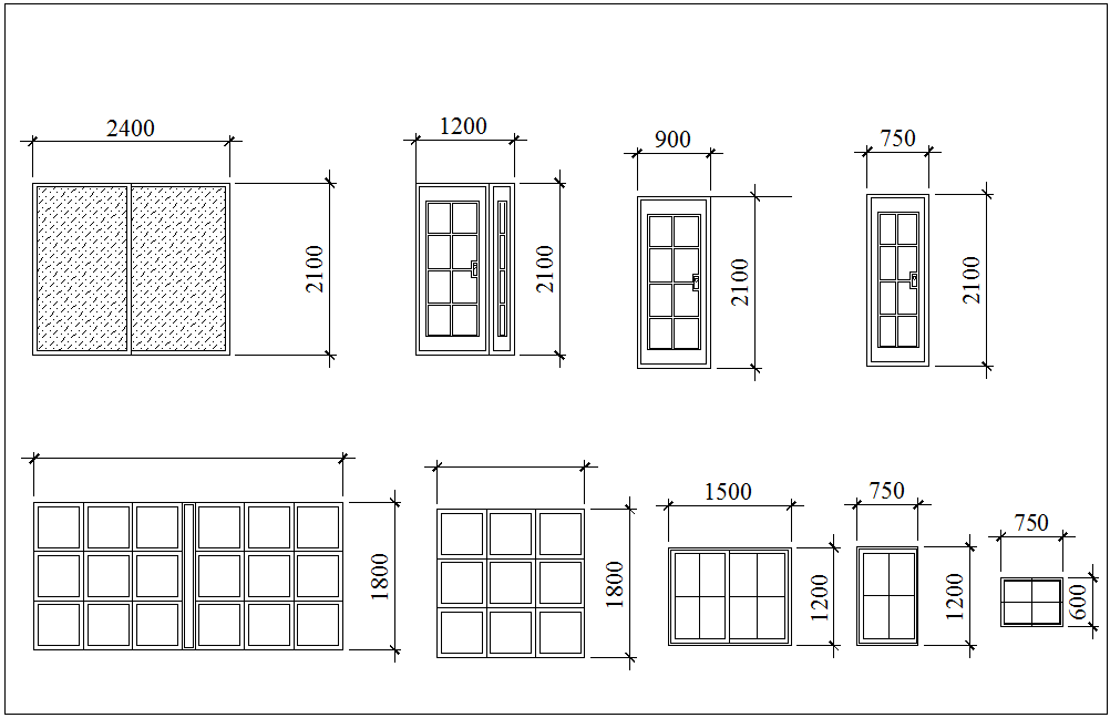 Door and window elevation with different design for 3 bedroom design ...