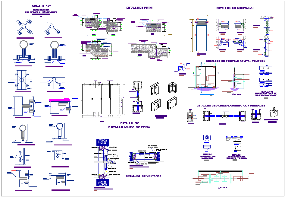 Door and window view with detail view for office dwg file - Cadbull