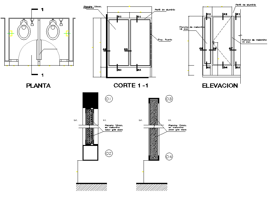 Door elevation and section detail - Cadbull